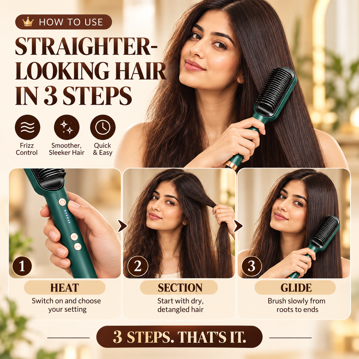 SleekBrush™ | Heated Hair Straightening Brush