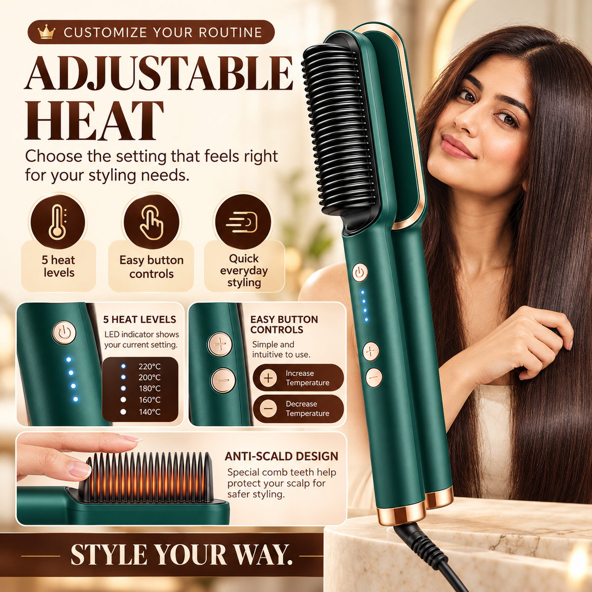 SleekBrush™ | Heated Hair Straightening Brush