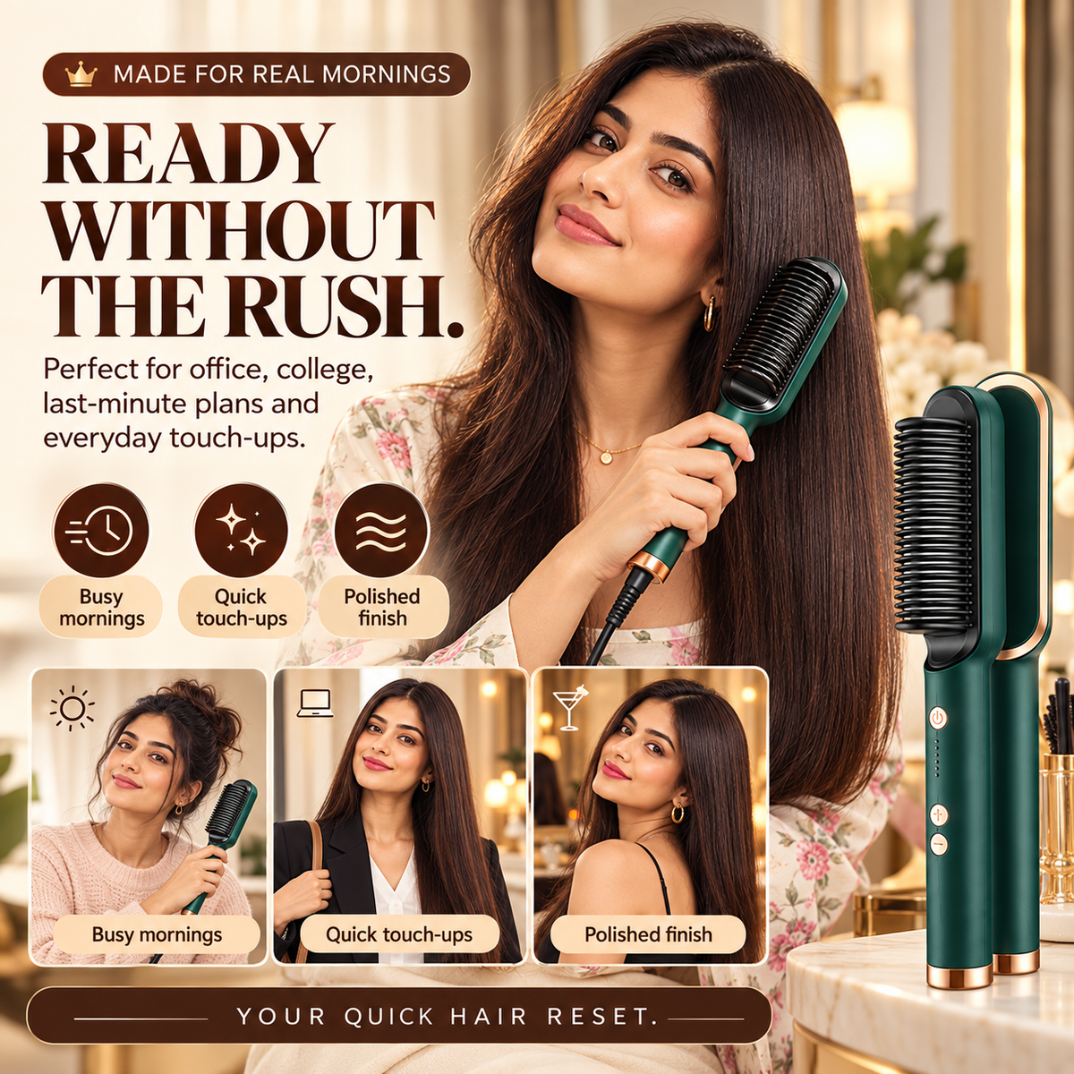 SleekBrush™ | Heated Hair Straightening Brush